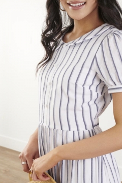 Collar-Neck Puffed-Sleeve Dress